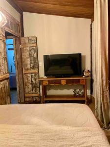 阿尤鲁奥卡Casa Portal Sagrado Matutu- Aiuruoca MG的一间卧室设有平面电视和一张床。
