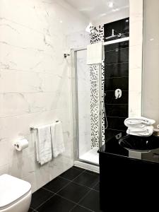 巴里Les Suites Luxury Bari Certified Italian Excellence的带淋浴、卫生间和盥洗盆的浴室