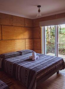巴拉斯港Casa loft con opción de tina temperada的一间卧室设有一张大床和大窗户
