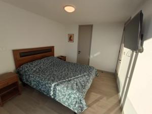 康康Departamento comodo y con hermosa vista, piscina 1703A的一间卧室配有一张床和一台平面电视