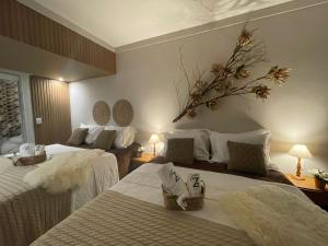 瓦索拉斯Vale Zirá的酒店客房,配有两张带白色床单的床