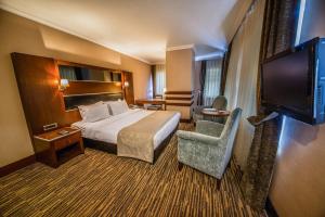 安卡拉OttomanHotel的配有一张床和一台平面电视的酒店客房