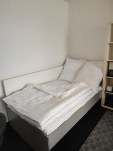 洛克尼册弗奥里克奥拉赫Apartmán Rokytnička的一张带白色床单和枕头的床