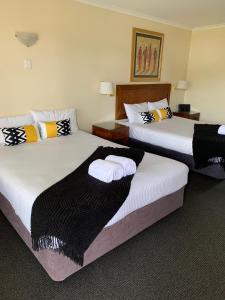 阿米代尔阿米代尔松树汽车旅馆的酒店客房,配有两张带毛巾的床