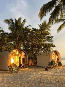圣胡安Siquijor Glamping Village的棕榈树海滩上的几个帐篷