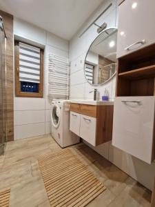 伊斯泰布纳Domek Aniula的一间带洗衣机和水槽的浴室