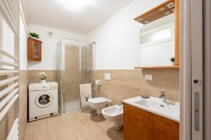 阿夏戈Asiago Centro - Comodissimo Appartamento al Piano Terra的浴室配有卫生间水槽和洗衣机。