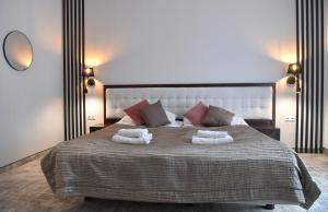卢布林福克斯会议中心酒店的一间卧室配有一张大床和两个枕头