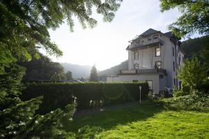 巴特贝特里希Haus Alleegarten的一座带绿色庭院的山丘上的房子
