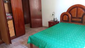 瓜拉派瑞ferratti的一间卧室配有一张带绿床罩的床