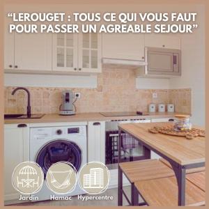 穆瓦西－克拉迈耶勒LeRouget : Hypercentre / Jardin aménagé / Hamak的厨房配有洗衣机和水槽
