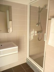 彻尔维尔圣欧班酒店的带淋浴和盥洗盆的浴室