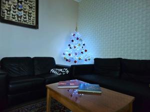 布达佩斯Rumbach Terrace Apartment的客厅配有圣诞树和茶几