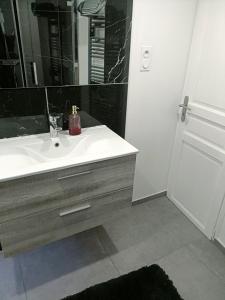 蒙特龙莱班Appartement dans maison atypique的浴室设有白色水槽和镜子