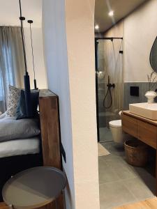 施图拜河谷新施蒂夫特Apartments Riese的一间带水槽、卫生间和淋浴的浴室