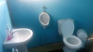 UrosUrosfood & Titiqaqa Lodge的一间带卫生间、小便器和盥洗盆的浴室
