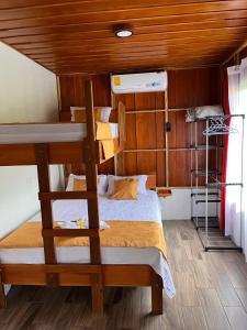 福尔图纳Gambas Lodge的一间卧室配有带梯子的双层床
