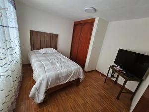 阿雷基帕Casa familiar en Arequipa的一间卧室配有一张床和一台平面电视
