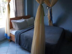 奈瓦沙TAPHE GUEST RESORT的一间卧室配有带窗帘的床和窗户
