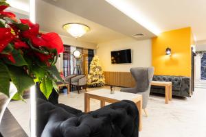 韦林格勒SPA Hotel Olymp的带沙发和圣诞树的客厅