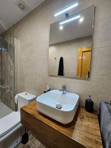CollanzoCasita con encanto的一间带水槽、卫生间和镜子的浴室