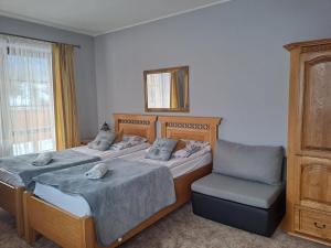 扎科帕内威拉维森卡旅馆的配有2张床的带椅子和镜子的客房