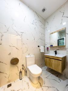 伊斯坦布尔Mia Mia Suites的一间带卫生间和水槽的浴室