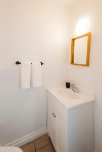 耶洛奈夫Yellowknife Downtown 50a ave Vacation Home的浴室设有白色水槽和镜子