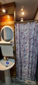 别霍港Casa Tauchin的一间带卫生间和淋浴帘的浴室