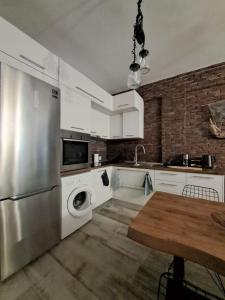 塞萨洛尼基Ellis Apartments的厨房配有不锈钢冰箱和洗碗机