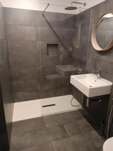 里奥马哲雷都耶洁美利酒店的带淋浴、盥洗盆和镜子的浴室