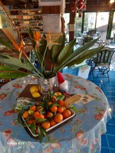 PerinaldoIl Rifugio Di Artemide AGRITURISMO的桌子上一盘橙子,戴着香甜帽