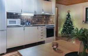 布拉纳斯1 Bedroom Gorgeous Home In Torsby的一间厨房,后面有圣诞树