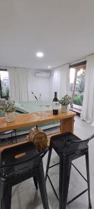 圣卡洛斯La Viñita Wine Lodge的配有木桌和椅子的房间