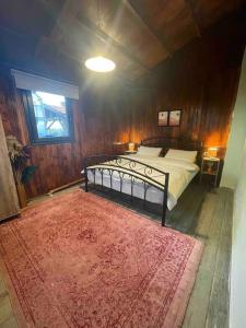 福卡Gökler Çiftliğinde Ekolojik Tatil的一间卧室配有一张床和红色地毯