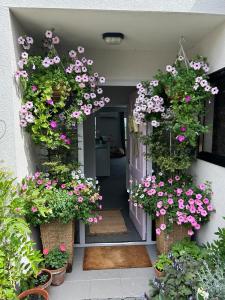 皇后镇Queenstown Retreat的鲜花盛开的房屋入口