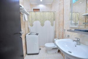 利雅德Aseel Alsharq Hotel的浴室配有卫生间、盥洗盆和淋浴。
