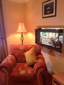 Achill SoundAnvil House的客厅配有红色沙发和电视