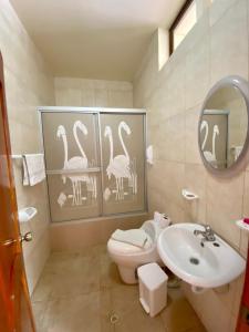 比亚米尔港Apartments Center GSV的一间带卫生间、水槽和镜子的浴室