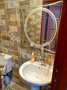 曼苏拉A 5-star hotel room in front of Mansoura University的一间带水槽和镜子的浴室