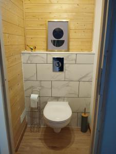 Alternative hôtel的一间带卫生间的小浴室和一张图片