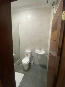 莱基New 3 bedroom apartment in a private estate lekki的一间带卫生间和水槽的浴室