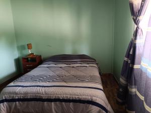 卡奇Cabaña El Apicultor的一间小卧室,配有一张带窗帘的床