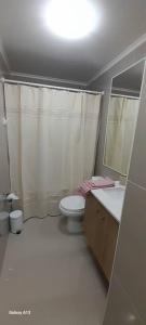 比亚里卡Dpto. nuevo una cuadra del lago.的浴室配有卫生间、盥洗盆和淋浴。
