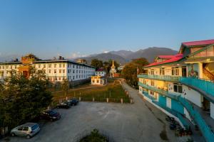 比尔瓦Chokling ArtHouse - The Treasure of Himalayas的城市景观,停车场有车辆停放