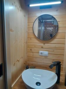 马里瑟尔Natura Tiny House的浴室设有白色水槽和镜子