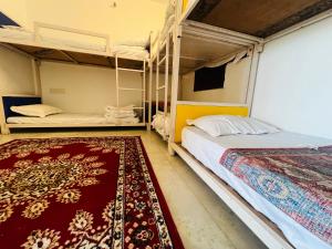 斋沙默尔Hostel Go And Stay Jaisalmer的卧室配有两张双层床和地毯。