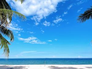 跋麒童瓦兰@塔莱沙酒店的两棵棕榈树和大海的海滩