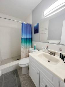 圣徒皮特海滩Beautiful 2 Bed Beach Condo With DOCK - Walk Everywhere!的一间带水槽、卫生间和淋浴的浴室