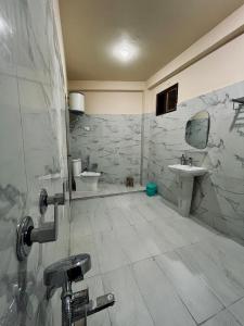 卡索尔Grham Hostel Kasol, Katagla的一间带水槽和卫生间的浴室